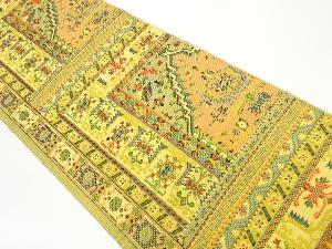 抽象草花に幾何学模様織出し名古屋帯